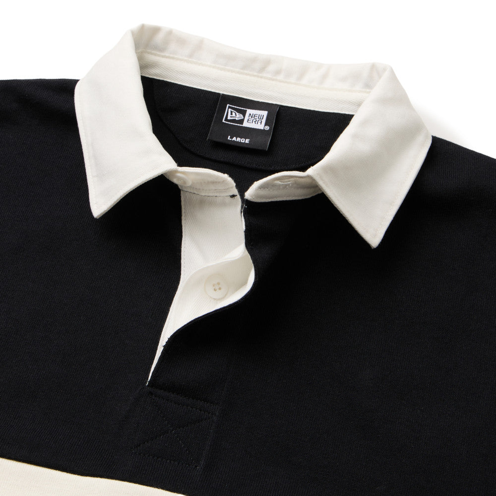 New Era Stripe Black Oversized Short Sleeve Rugby Shirt - Image 3