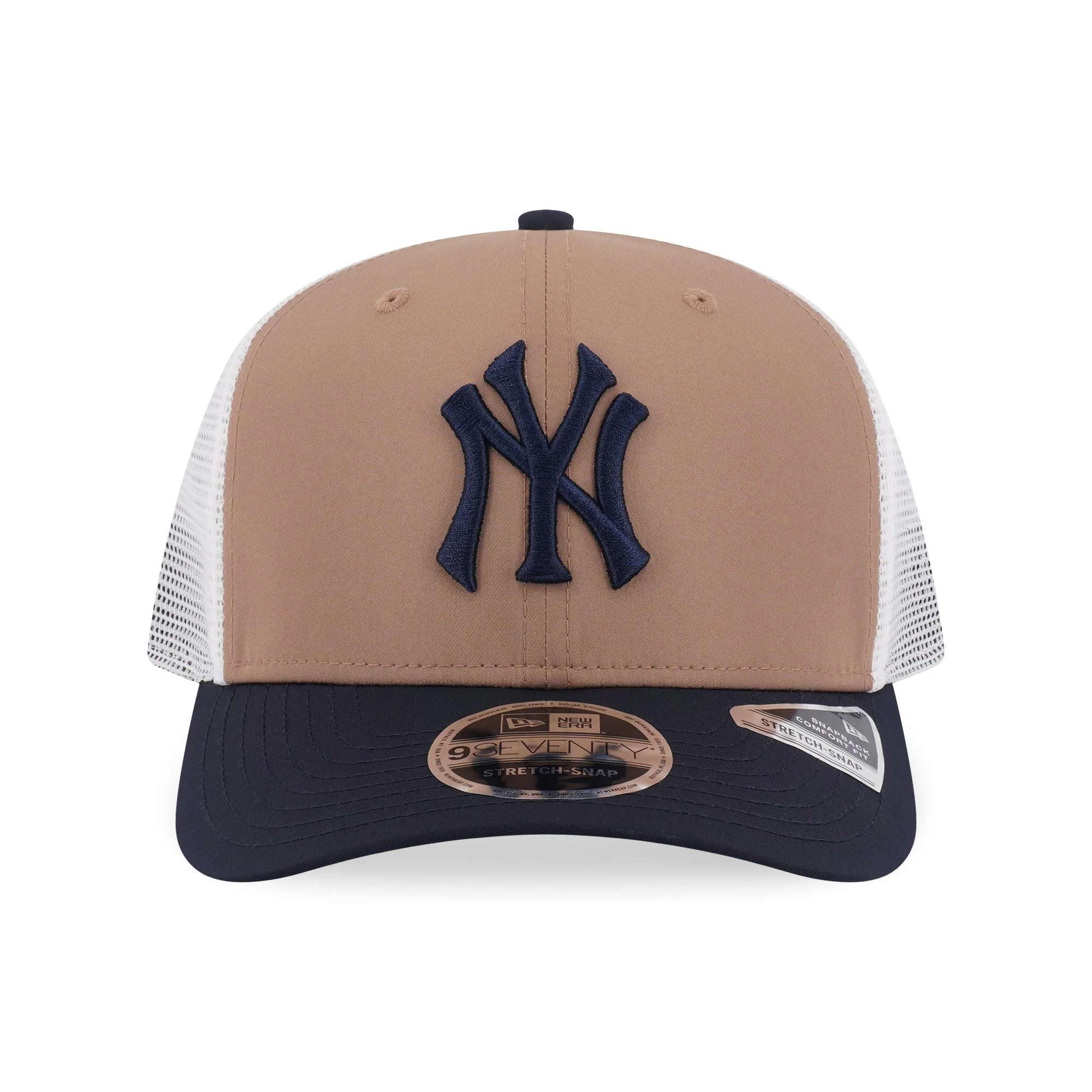9SEVENTY Trucker New York Yankees 2-Tone Navy Visor Khaki Stretch Snapback - Image 2