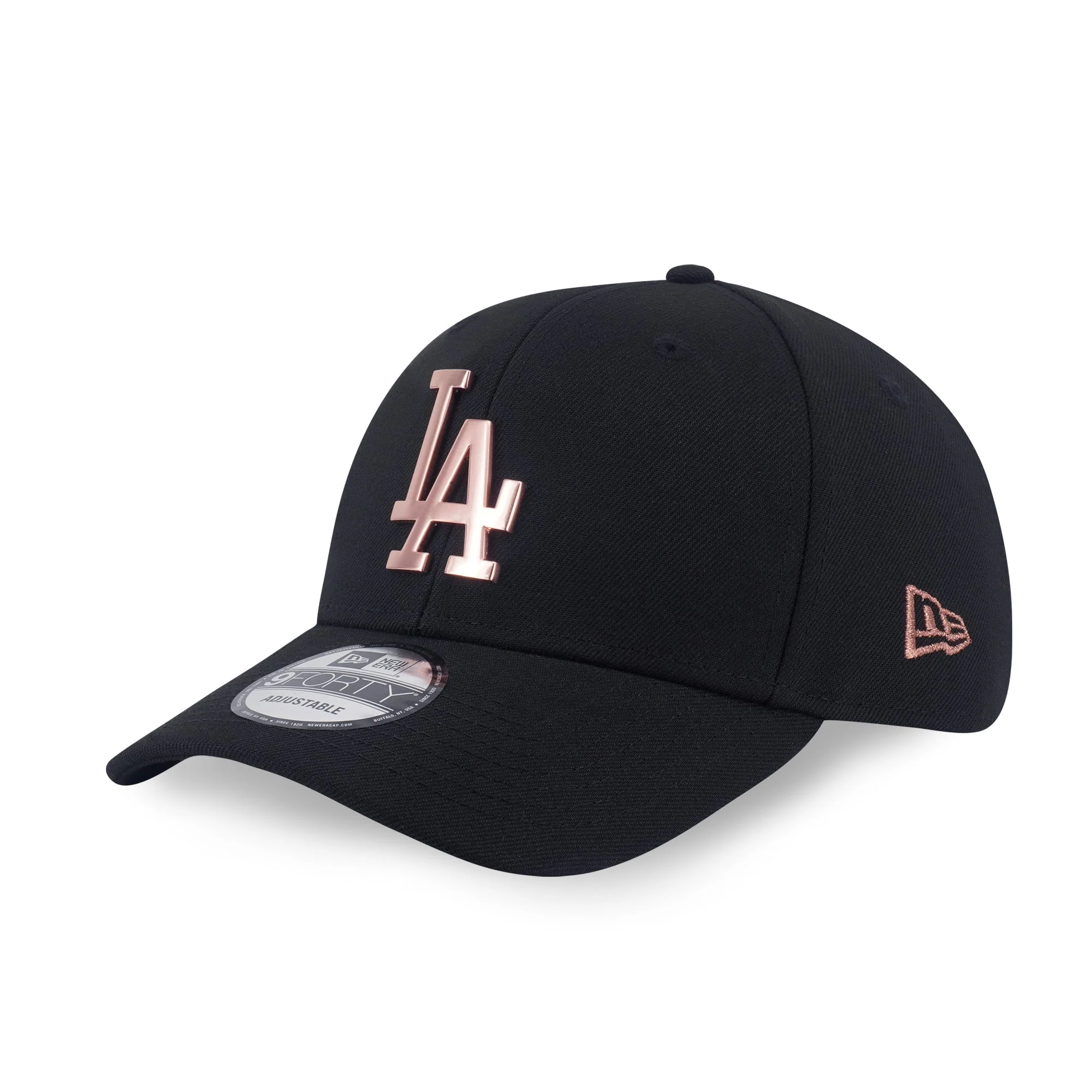 9FORTY Los Angeles Dodgers Rose Gold Metal Badge Black Adjustable