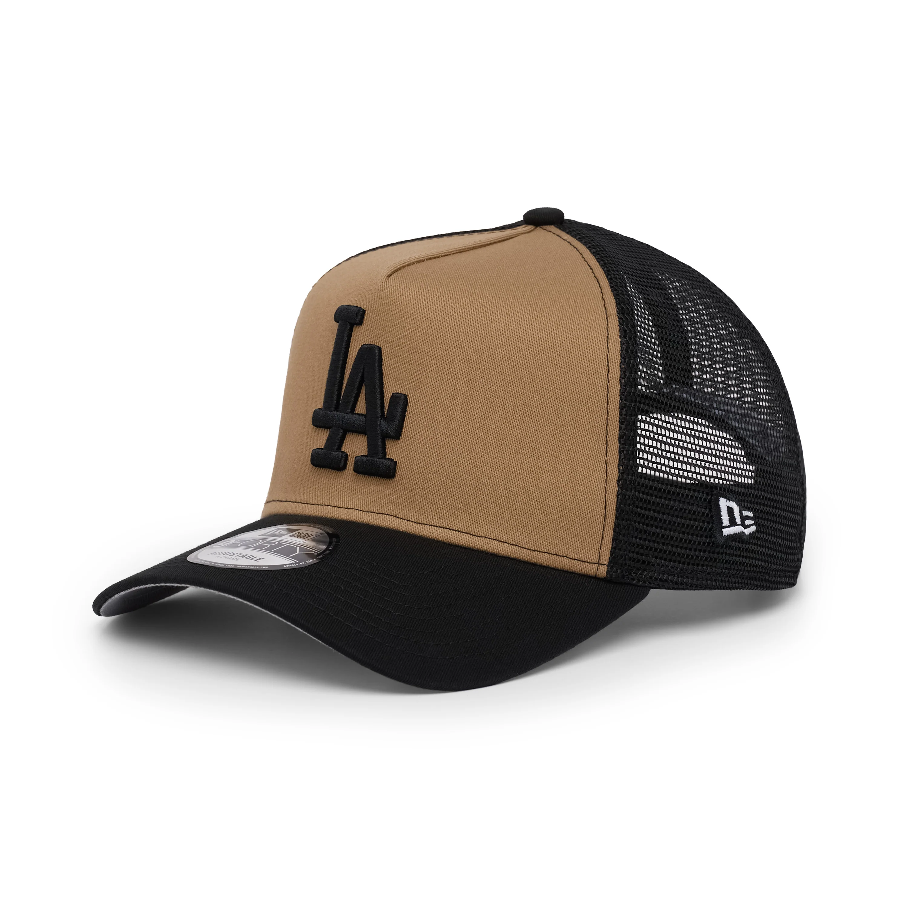 9FORTY A-Frame Trucker Los Angeles Dodgers Stadium 50th Anniversary Khaki Black Snapback - Image 3