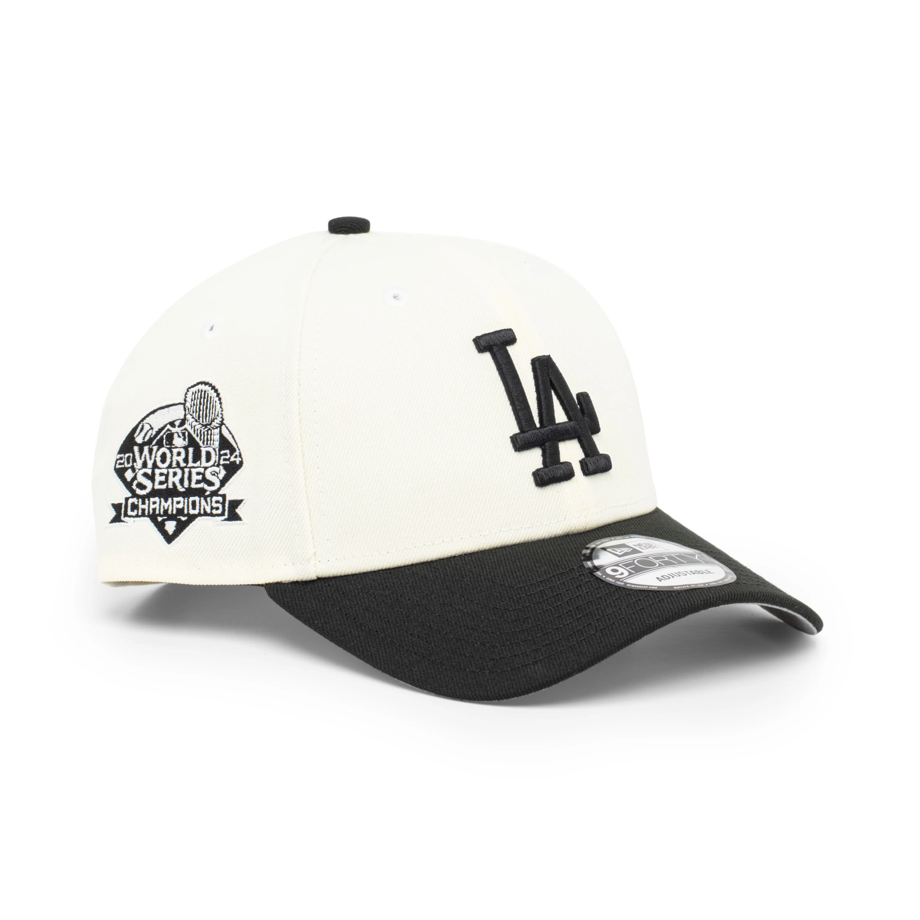 9FORTY Los Angeles Dodgers World Series Champions 2024 2-Tone Black Visor Chrome White Snapback