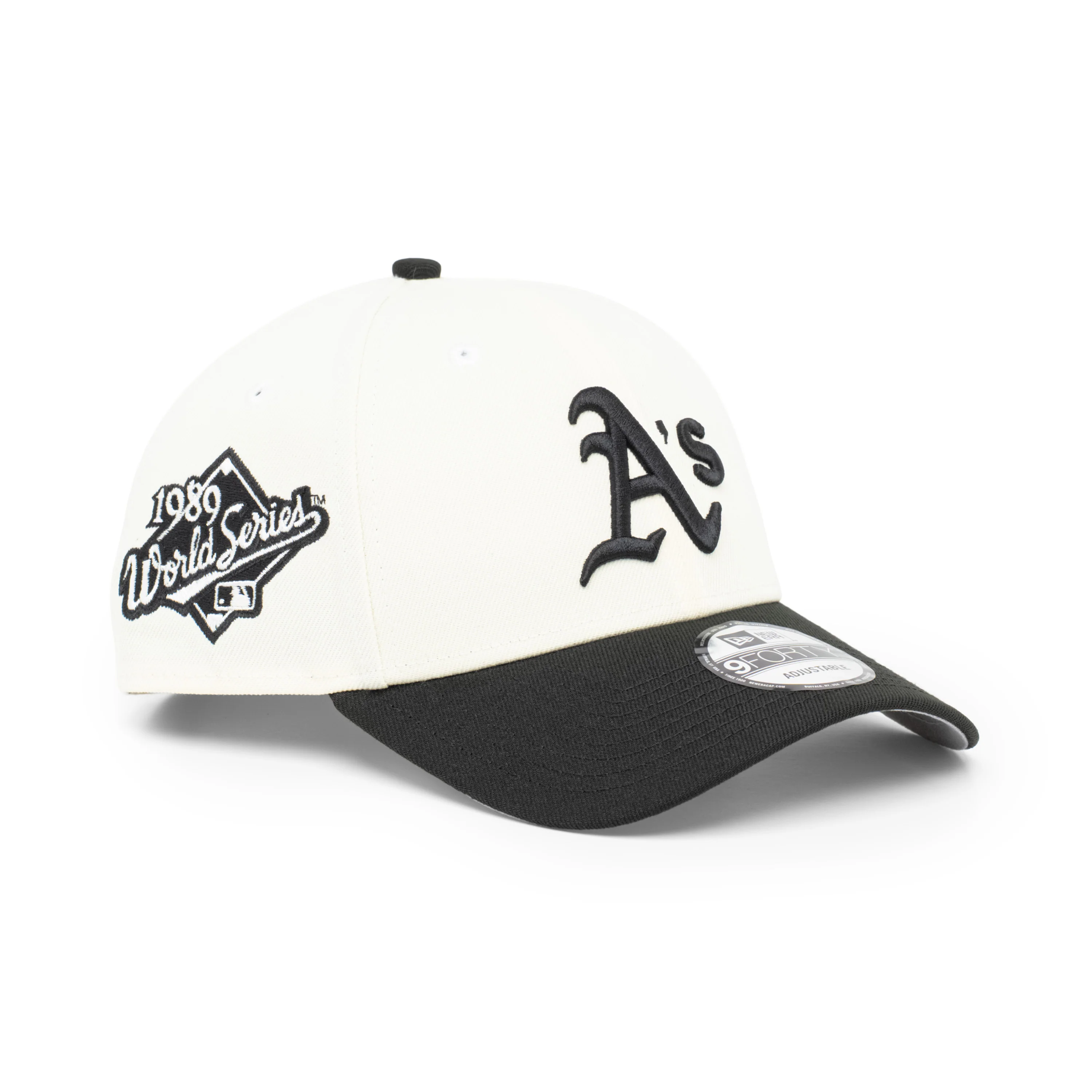 9FORTY Oakland Athletics World Series 1989 2-Tone Black Visor Chrome White Snapback