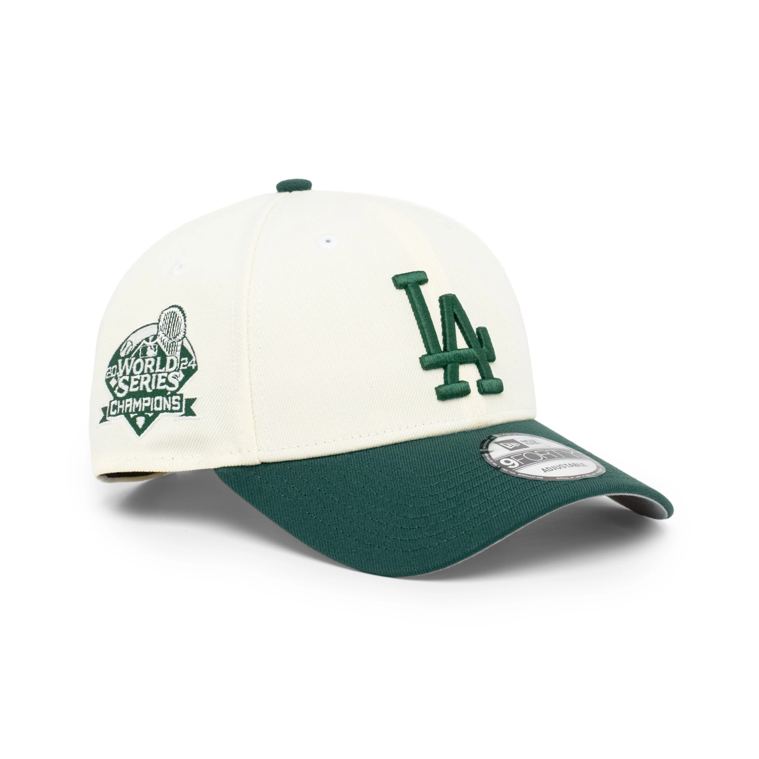 9FORTY Los Angeles Dodgers World Series Champions 2024 2-Tone Dark Green Visor Chrome White Snapback